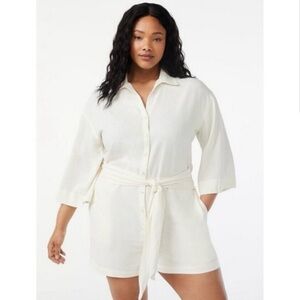 Free Assembly • Women’s Cream Linen Blend Belted Waist Shorts Romper Size XXL